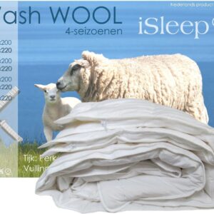Isleep Wash Wool Dekbed - 4-Seizoenen - 100% Zuiver Scheerwol - Tweepersoons - 200x200 cm - Wasbaar - Met Rits (8721067001510)