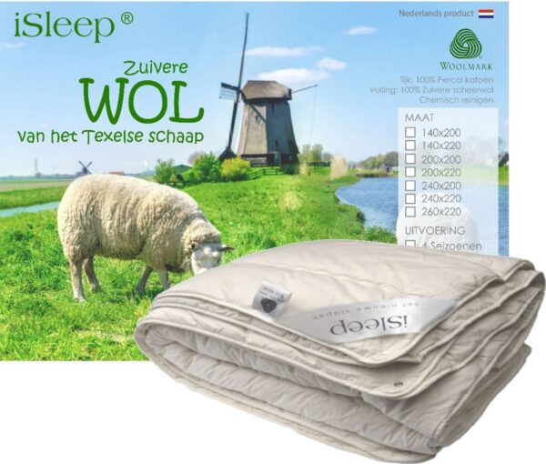 iSleep Wollen 4-Seizoenen Dekbed - 100% Wol - Tweepersoons - 200x200 cm (8721067001374)