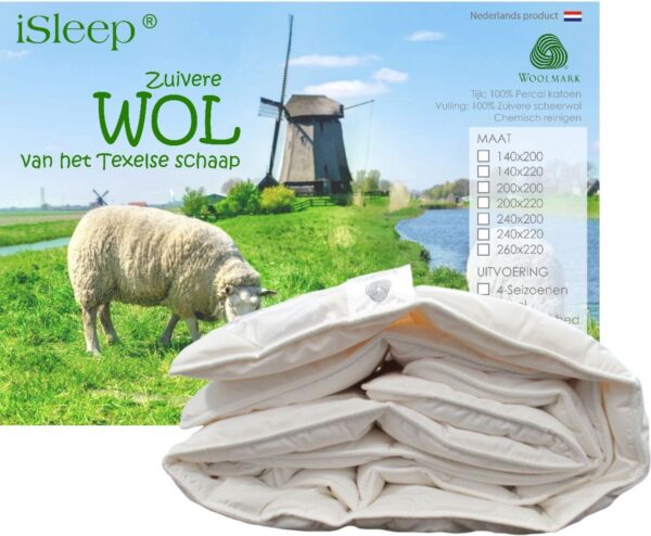 iSleep Wollen Dekbed - Enkel (Warmteklasse 2) - 100% Wol - Tweepersoons - 200x220 cm (8721067001459)