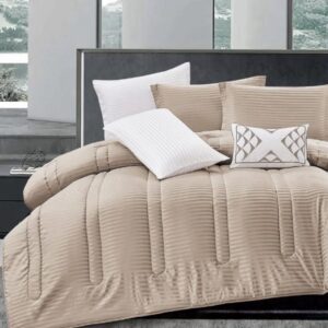 7 Delig bedset - Beddeken 240x260 - Hoeslaken 200x200 cm - 4 gestreepte kussenhoezen 50x75 cm - 1 sierkussen 30x50 cm (8785341870087)