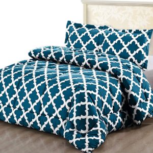Bedrukt dekbedset, Bedrukt dekbed 200x200 cm met 2 kussenslopen 50x75 cm, dekbed met 250 GSM Polyester vulling (Groen Blauw) (6096119889807)