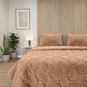 HappyBed Dekbed zonder overtrek 200x200 - Bedrukt dekbed zonder hoes - Hoesloos Dekbed met Print - Wasbaar - Tweepersoonsdekbed - Plush taupe (8717752116645)