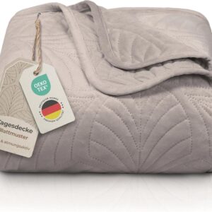 Premium bedsprei 200x220 cm - naadloze stiksels en modern bladmotief - fluwelen deken voor bed en bank (9101015734919)