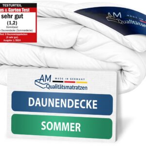 AM Qualitätsmatratzen - 100% dons - Hoogwaardig donzen zomerdekbed 200x200 - Zomerdekbed 200x200 cm - Mee-ademend donsdekbed voor in de zomer - Inlegwerk van katoen (4251292747302)
