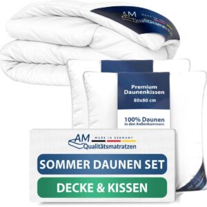 AM Qualitätsmatratzen Premium Donzen Zomerdekbed 200x200 Set met Kussen 80x80 - Made in Germany & OEKO-TEX gecertificeerd & Allergievriendelijk Dekbed en Kussenset 200x200 met Donzen Vulling (4251292754164)