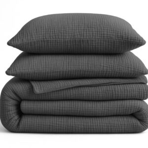 Aurello dekbed zonder overtrek Mousseline 200x200 cm met kussenslopen - Lazy dekbed - 100% Mousseline katoen - Antraciet (6153534898835)