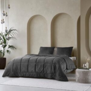 Velour Dekbed 2-in-1 met Vaste Overtrek - Wasbaar en Hypoallergeen - 200x200 - Grijs (9501986516420)