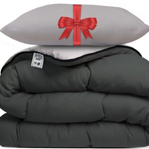 Avenue - Dekbed zonder overtrek 200x200 cm Antraciet/Taupe + Hoofdkussen 60x70 cm Taupe - Hoesloos - Anti-allergisch & wasbaar op 60°C - All Year comfort slaapbundel (8721184353486)