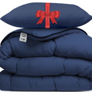 Avenue - Dekbed zonder overtrek 200x200 cm Blauw + Hoofdkussen 60x70 cm Blauw - Hoesloos - Anti-allergisch & wasbaar op 60°C - All Year comfort slaapbundel (8721184353424)