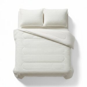 Bedsupplies - Lazy Dekbed - Dekbed Zonder Overtrek - Rib Teddy - 200x200 - Met Kussenslopen 60x70 - Beige/Ecru (6153500341341)