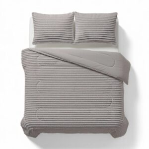 Bedsupplies - Lazy Dekbed - Dekbed Zonder Overtrek - Rib Teddy - 200x200 - Met Kussenslopen 60x70 - Taupe/Grijs (6153500290205)
