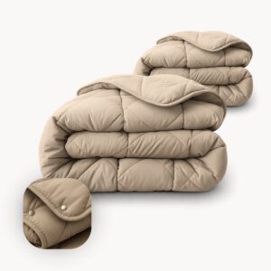 HappyBed 4 seizoenendekbed 200x200 - Tweepersoonsdekbed - Wasbaar dekbed zonder overtrek - Bedrukt dekbed zonder hoes - Hoesloos Dekbed met Print - Taupe (8721001720507)