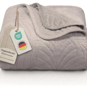 Premium bedsprei 200x220 cm - naadloze stiksels en modern bladmotief - fluwelen deken voor bed en bank (9101005308731)