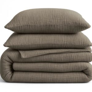 Aurello dekbed zonder overtrek Mousseline 200x200 cm met kussenslopen - Lazy dekbed - 100% Mousseline katoen - Taupe (6153534782738)
