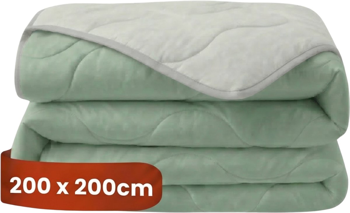 HUSH Living - Wasbaar Dekbed Tweekleurig Design Sage green/Light grey - 200x200 cm - 300 gsm - inclusief bijpassende kussensloop (8721339407460)