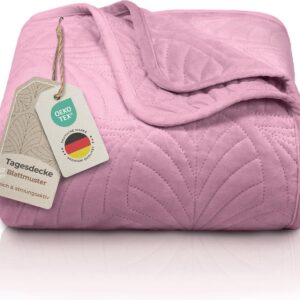 Luxe Gewatteerde Sprei 200x220 cm met Bladmotief - Zachte Fluweelachtige Bed- en Bankdeken (9101121120316)