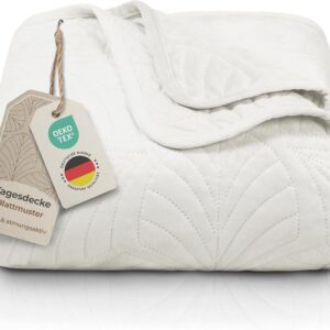 Luxe fluwelen bedsprei 200x220 cm met bladmotief en naadloze stiksels (9101128959025)