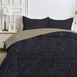 Zwart Dekbed 200x200 cm Lichtgewicht Omkeerbaar met Geometrisch Patroon Inclusief 2 Kussenslopen (9101106064376)