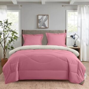 4-seizoenen dekbed 200x200 cm - Allergeenvrije microvezelvulling - Oeko-Tex Made in Green - Inclusief 2 kussenslopen - Roze & Crème (8785365073426)