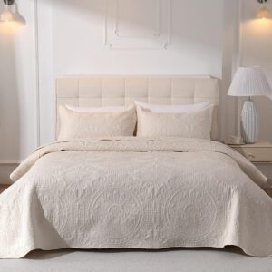 Bedsprei Zonnebloem - Gewatteerde deken - Decoratie en bescherming - Zelfklevende zonnebloemprint - 200x220 cm - Crème (9101175159102)