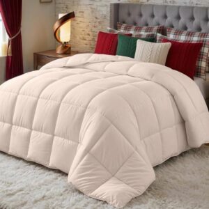 Dekbed 200x200 cm - Pluche gesiliconiseerde vezelvulling, 10.5 tog, hoeklussen, beige (8785364828911)