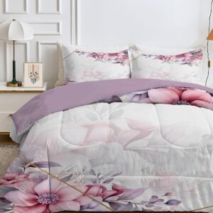 Dekbed Bedrukt - Omkeerbaar Dekbed - Vier Seizoenen Comfort - Zachte Warme Vulling - 200x200 cm - Paarse Bloemen (9101164737663)