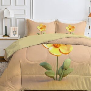 Dekbed - Dekbedovertrek - Slaapkamer Comfort - Omkeerbaar Bloemenpatroon - 200x220 cm - Geel (9101164820587)
