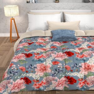 Dekbed Digitale Print - Eenpersoons Dekbed - Slaapkamer Comfort - Dubbelzijdig Ontwerp - 140x200 cm - Bloemen Lichtblauw (9101174501452)