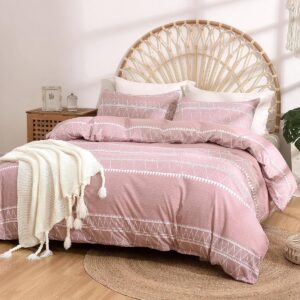Duvet cover 200x200 cm met 2 kussenslopen 65x65 cm - Bohemian beddengoed met rits, roze - Luxe dekbedovertrek en slaapkamerdecoratie (3128712030348)