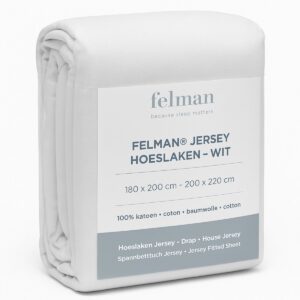 FELMAN® JERSEY Hoeslaken - Wit - 180x200/200x220 cm - Stretch - Fitted Sheet 100% Katoen - tot 35cm matrasdikte - voor Boxspring - Waterbed (7061257561693)