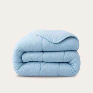 HappyBed Dekbed zonder overtrek 200x200 - Bedrukt dekbed zonder hoes - Hoesloos Dekbed met Print - Wasbaar - Tweepersoonsdekbed - Light Blue (8721001726677)