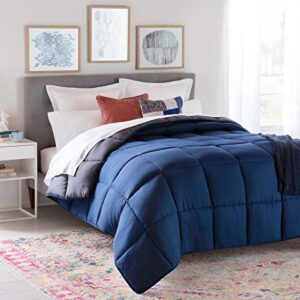 Microvezel 4-seizoenendekbed 200x200 cm - Ultrazacht omkeerbaar design - Vulgewicht 300 g/m² - Geschikt voor wasmachine en droger - Marineblauw/Grafiet (9101016704539)