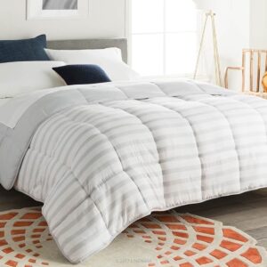 Microvezel dekbed voor alle seizoenen - Ultrazacht en comfortabel - 200x200 cm - Grijs-wit gestreept (8785356024765)