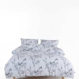 Mila Home Bloemen Collection - Beddengoedset Dekbedovertrek - Wit Bloemen Dessin - 100% Katoen Ranforce - OEKO-TEX Gecertificeerd - 140x200 cm + 1 Kussenhoes 60x70 cm (6150655114165)