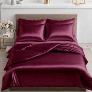 Satijnen Dekbedset - Luxe Bedtextiel - Slaapcomfort - Extra dik en zacht - 200x200 cm - Bordeauxrood (9101166581646)
