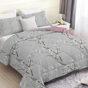 Tweepersoons Dekbed 200x200 Zacht Anti-Allergie 7.5 Tog Omkeerbaar Grijs en Roze Patroon Inclusief 2 Kussenslopen (9101078089377)
