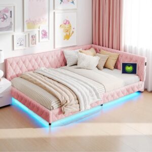 Tweepersoonsbed Gestoffeerd - Led Bed USB - Slaapkamer Meubel - Teddy Stof - 140x200 cm - Roze (9101174922431)