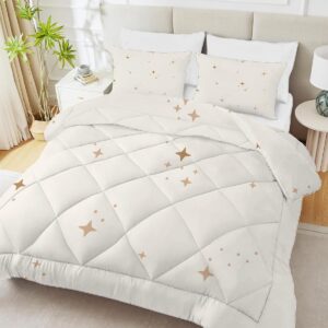 Beige Dekbed met Bruine Sterrenprint voor Tweepersoonsbed 200x200 cm - 7.5 TOG (9101149803154)