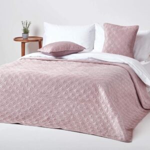 Dikke Doorgestikte Velvet Sprei Oudroze - Luxe Bedsprei met Cirkelpatroon - 200x200 cm (9101075658514)