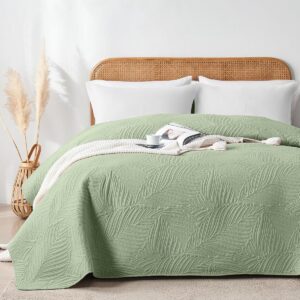 Donsdeken Sprei 200x220 cm Lichtgroen - Zacht Dubbelzijdig Bedsprei met Bladpatroon (9101050701631)