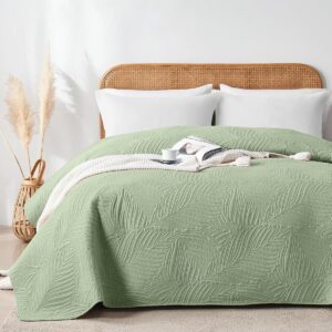 Donsdeken Sprei 200x220 cm Lichtgroen - Zacht Dubbelzijdig Bedsprei met Bladpatroon (9101153043713)