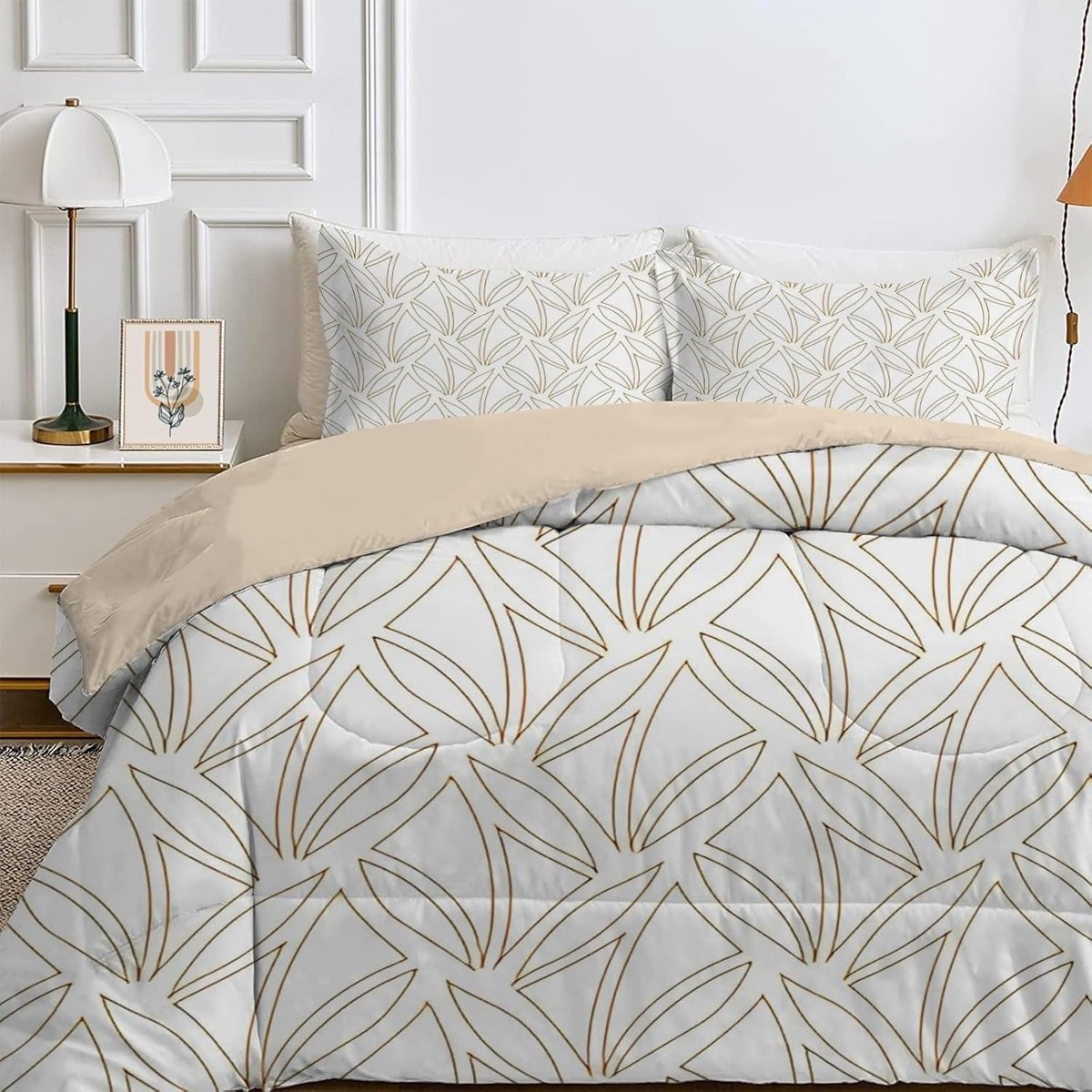 Dubbel Dekbed 200x200 cm Zomer Herfst Lichtgewicht met 2 Kussenslopen Grijs Patroon (9101145028568)
