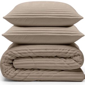 Easy All in One Wasbaar Dekbed Rib met 2 Kussenslopen Taupe - 2-persoons (200x200 cm) - Dekbed zonder overtrek - Hoesloos Dekbed - Wasbaar (8718889138821)