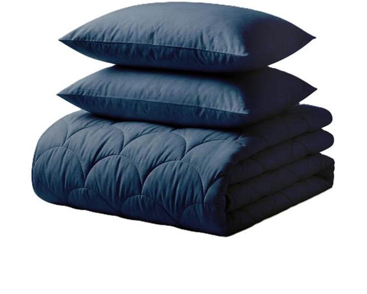 Katoen Percale Dekbed 140x200 cm + 1 Kussensloop 60x70 cm - Donker Blauw (8717752135837)