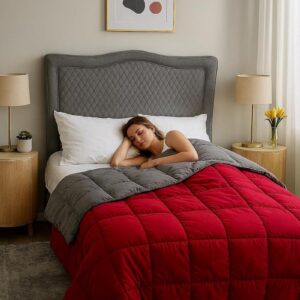 Luxe Hoesloos Dekbed 200x200 cm in Rood en Grijs - Ademend en Wasbaar, Anti-Allergie, 2 Persoons (9101066912250)