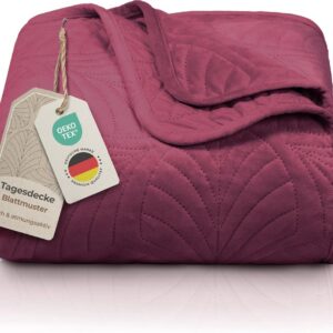 Luxe gewatteerde bedsprei 200x220 cm met bladmotief - Zachte fluwelen sprei voor bed en bank (9101074514729)
