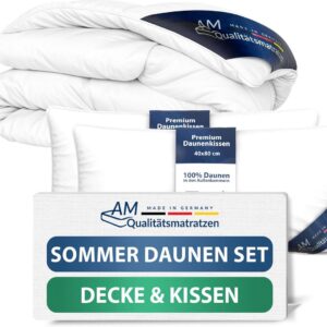 Premium Donzen Zomerdekbed 200x200 Set met Kussen 40x80 - Gemaakt in Duitsland & OEKO-TEX gecertificeerd & Allergievriendelijk (9101061301318)