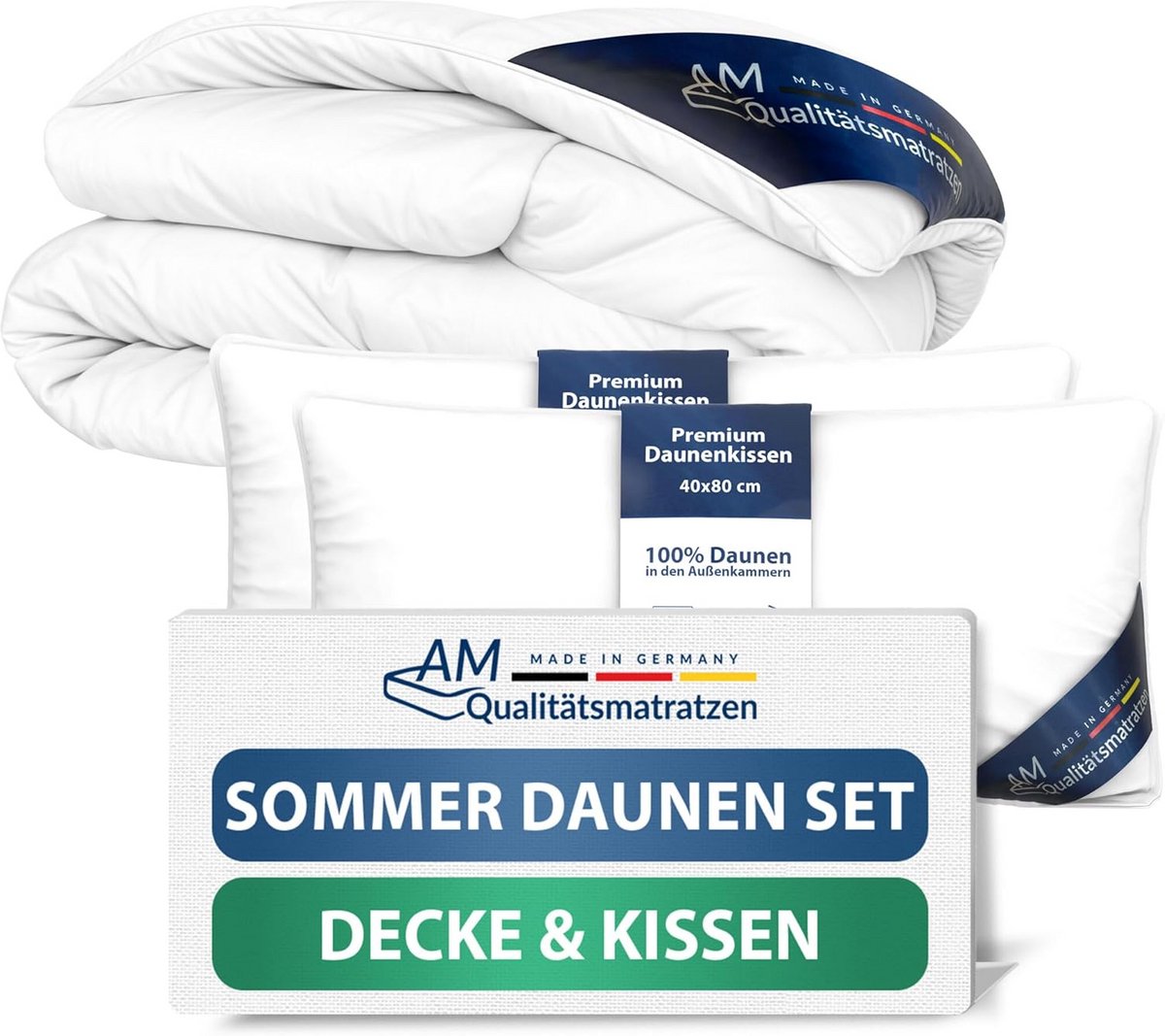 Premium Donzen Zomerdekbed 200x200 Set met Kussen 40x80 - Gemaakt in Duitsland & OEKO-TEX gecertificeerd & Allergievriendelijk (9101061301318)