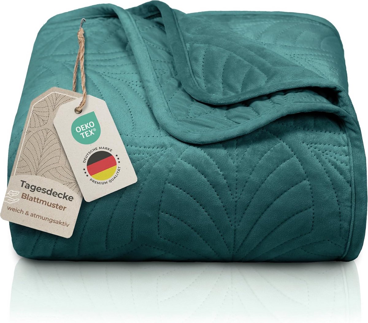 Premium bedsprei 200x220 cm - Zachte fluwelen deken met bladmotief - Kreukvrij en onderhoudsvriendelijk - Sprei voor bed en bank (donkergroen) (9101138895238)
