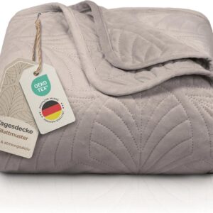 Premium bedsprei 200x220 cm - naadloze stiksels en modern bladmotief - fluwelen deken voor bed en bank (9101138709139)